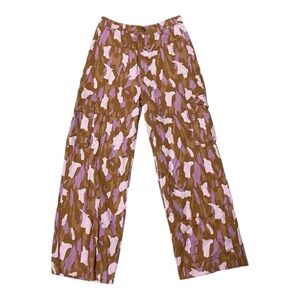 BP Camouflage Wide Leg Cargo Pants in Brown and Pink